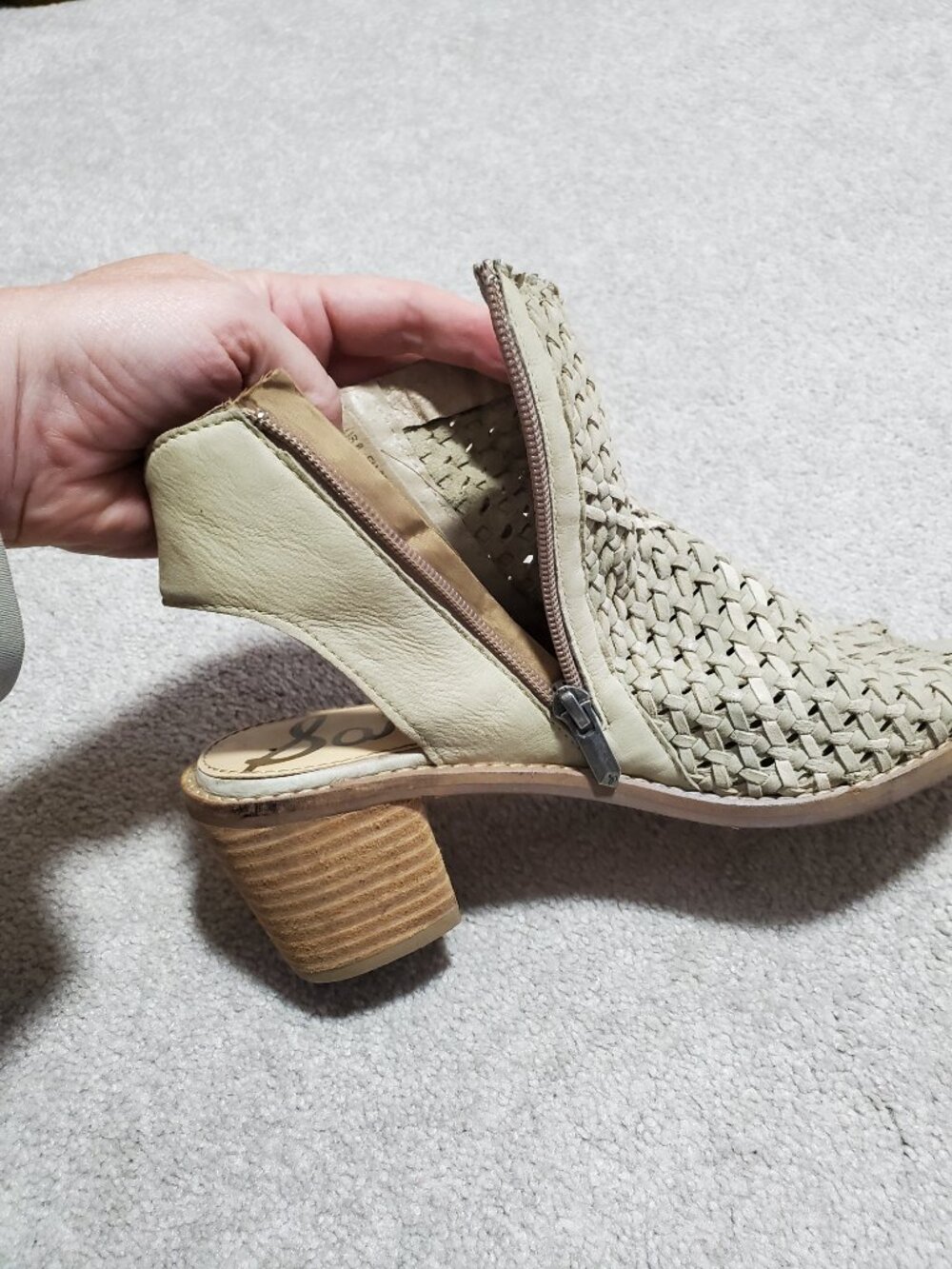 SAM EDELMAN Cooper Woven Leather Sandals Shoeties Cream Sz 8 Peep Toe Heel - Picture 9 of 13